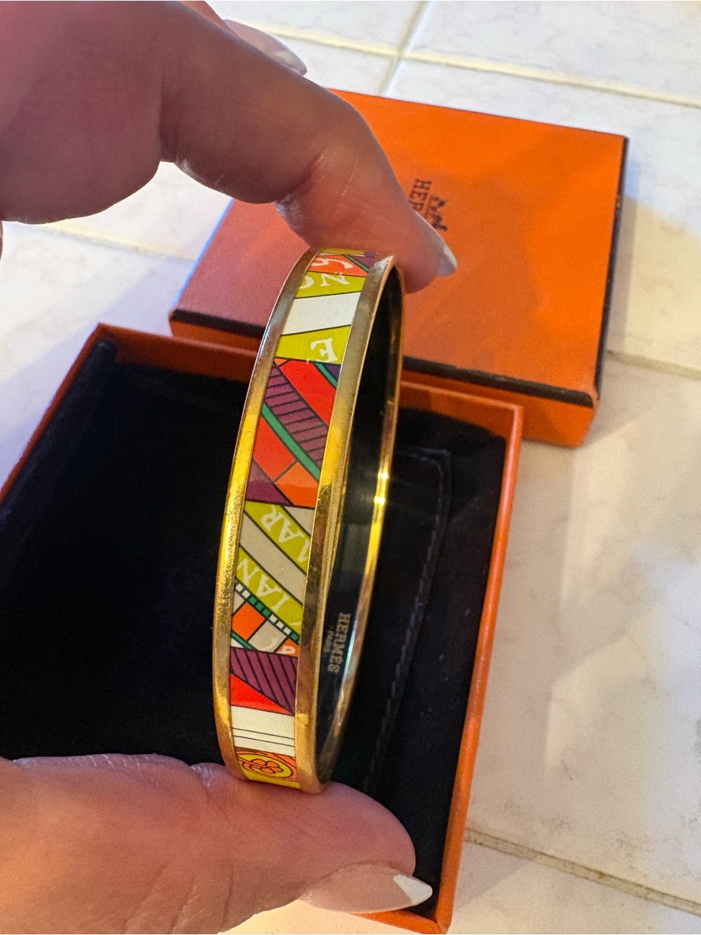 Hermès Gold-Tone Multicolor Enamel Bangle